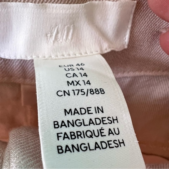 H&M Chino Pants Solid Natural Khaki High Rise Zip Fly Wide Leg NEW SIZE 14 - Picture 3 of 6